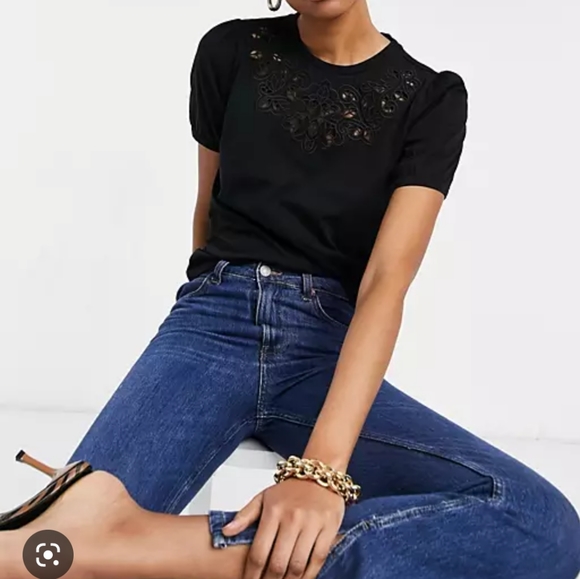 Tahari Sequin Pullover Short Sleeve Knit Sweater Black Size 8 - Picture 6 of 9